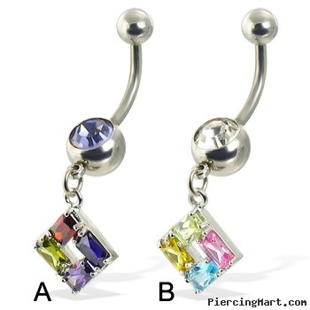 Square of gems belly button ring