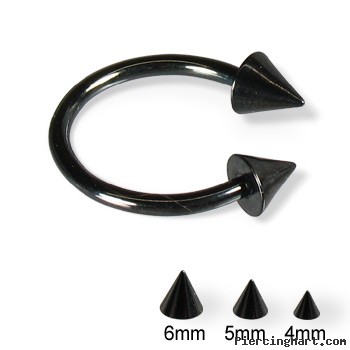 Black circular barbell with cones, 14 ga