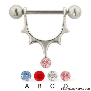 Spiky nipple ring with gem
