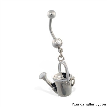 Jeweled belly ring with dangling water pail