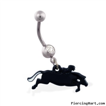 Jeweled belly ring with Dangling Race Horse