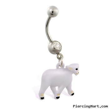 Jeweled belly ring with dangling sheep