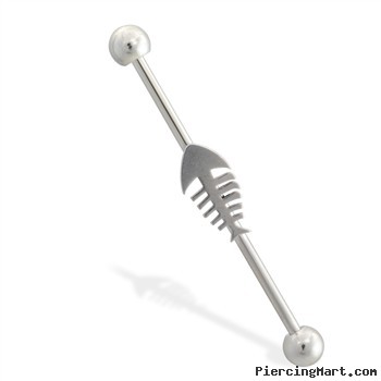 Industrial straight barbell with skeleton fish, 14 ga