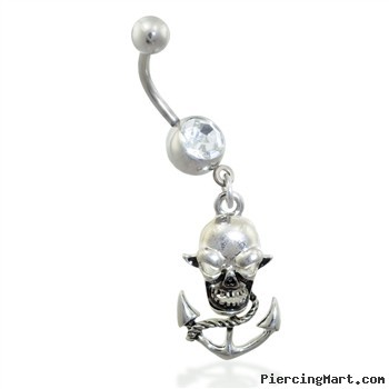 Belly Ring with Dangling Skull Anchor