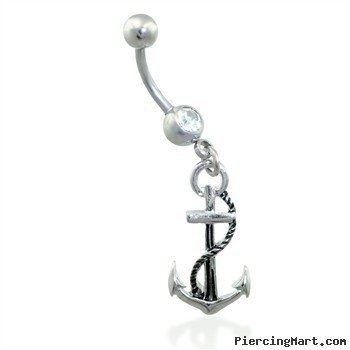 Belly Ring with Dangling Anchor