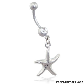 Steel belly ring with dangling starfish