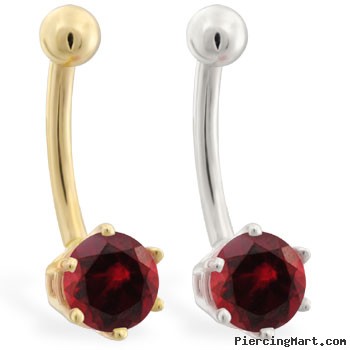 14K yellow gold belly button ring with 6-prong Garnet