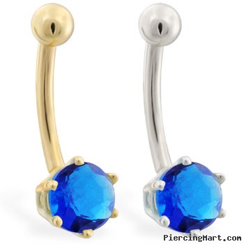 14K yellow gold belly button ring with 6-prong Sapphire