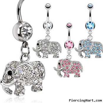 Navel ring with dangling jeweled elephant