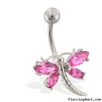 Pink jeweled dragonfly belly ring