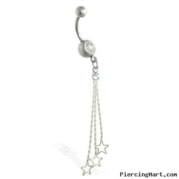 Navel ring with dangling stars on chains