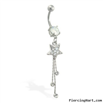 Navel ring with jeweled star dangle