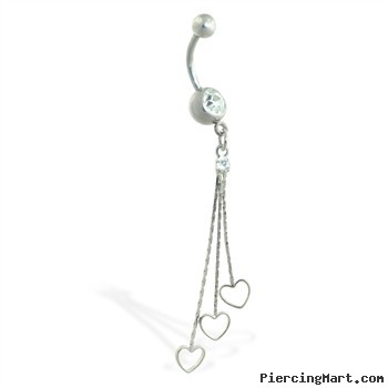 Navel ring with dangling hearts on chains