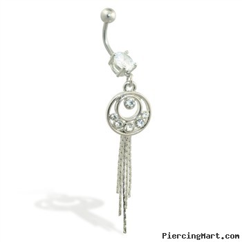 Navel ring with jeweled circle and chains dangle