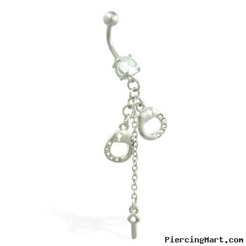 Navel ring with dangling handcuffs and key