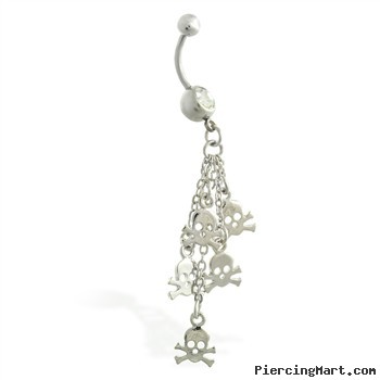 Belly ring with dangling skulls on chains