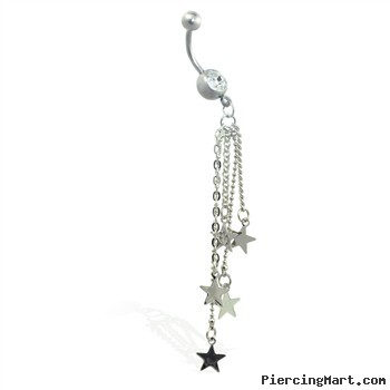 Navel ring with dangling chains and stars