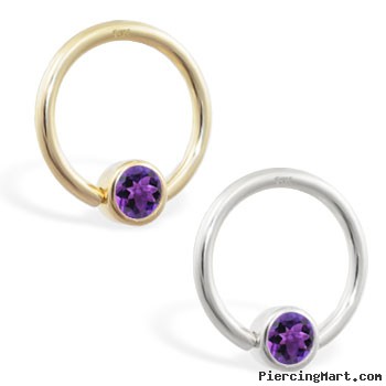 14K Gold captive bead ring with Amethyst