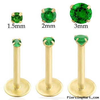 14K Gold internally threaded labret with emerald