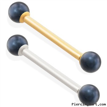 14K Gold Straight Barbell With Round Black Akoya Pearls