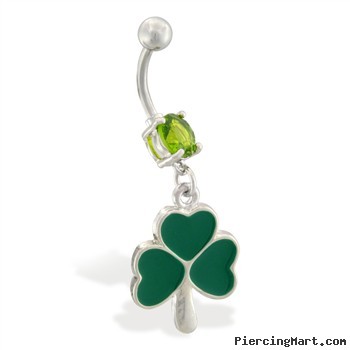 Belly ring with dangling three leaf clover