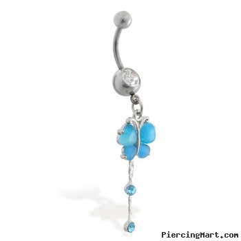 Butterfly Belly button ring with dangling jeweled chains