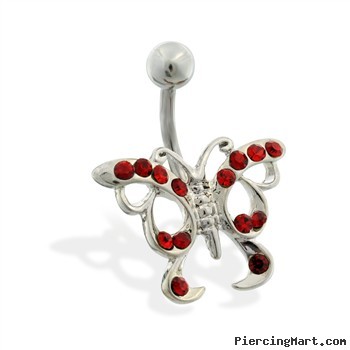 Jeweled Red Butterfly Belly Ring