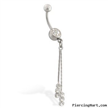 Belly Ring with Dangling Jeweled Chains