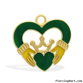 14K Yellow Gold Enameled Claddagh Heart Charm