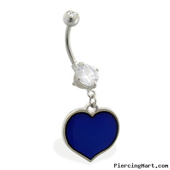 Double jeweled belly ring with dangling color changing heart