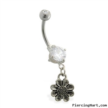 Double jeweled belly ring with dangling flower