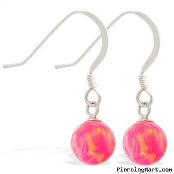 Sterling Silver Earrings with Dangling 8mm Pink Opal Ball