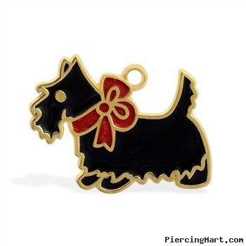 14K Yellow Gold Enameled Dog Charm