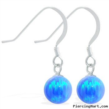 Sterling Silver Earrings with Dangling 8mm Blue Opal Ball