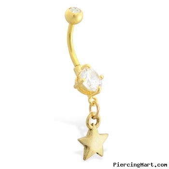 Gold Tone belly button ring with dangling Star