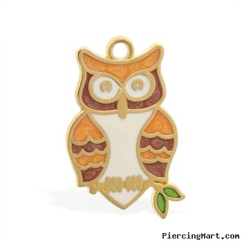 14K Yellow Gold Enameled Owl Pendant