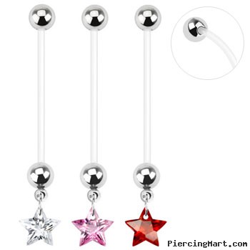 Long flexible bioplast pregnancy belly ring with CZ star