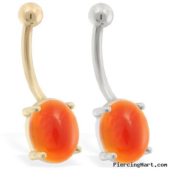 14K Gold belly ring with Carnelian Stone