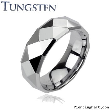 Faceted tungsten carbine ring with drop down edges