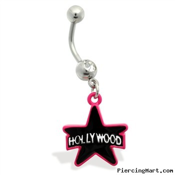 Belly Ring with dangling Pink and Black Hollywood Star