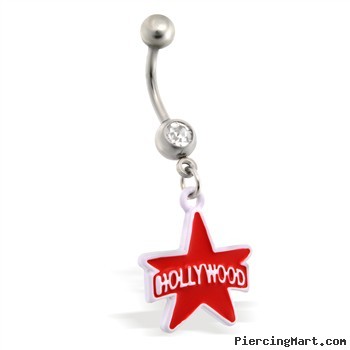 Belly Ring with dangling Red and White Hollywood Star