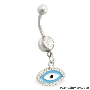 Belly ring with dangling jeweled eyeball