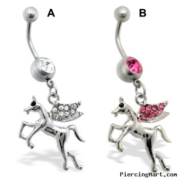 Belly Ring with dangling jeweled unicorn