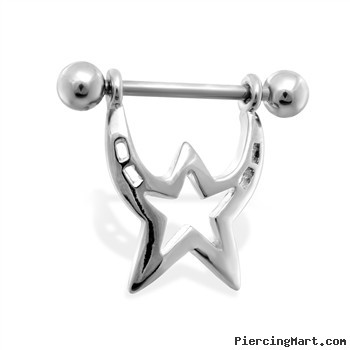 Pair of nipple rings with star dangle, 14 ga