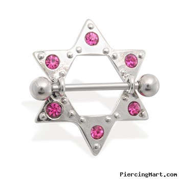 Pair of pink jeweled star nipple shields, 14 ga