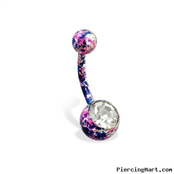 Jeweled pink and blue splatter belly ring