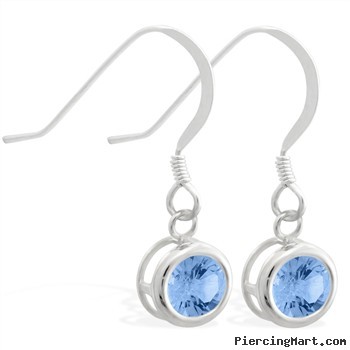 Sterling Silver Earrings with 5mm Bezel Set round 5mm Blue Zircon