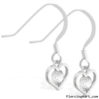 Sterling Silver Earrings with small dangling CZ jeweled heart