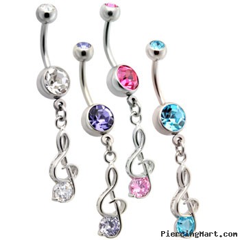 Treble Clef Music Note Dangle Belly Ring