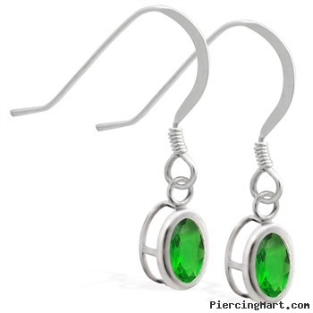 Sterling Silver Earrings with Bezel Set Emerald Oval